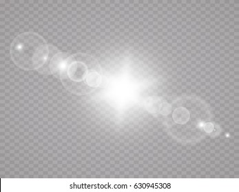 Vector transparent sunlight special lens flare light effect. Sun flash with rays and spotlight. The glow lighting effect. Star burst with sparkles. The sun's rays, glare