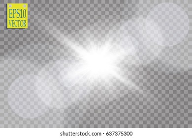 Vector transparent sunlight special lens flare light effect. Sun flash with rays and spotlight

