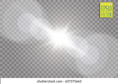 Vector transparent sunlight special lens flare light effect. Sun flash with rays and spotlight

