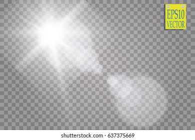 Vector transparent sunlight special lens flare light effect. Sun flash with rays and spotlight

