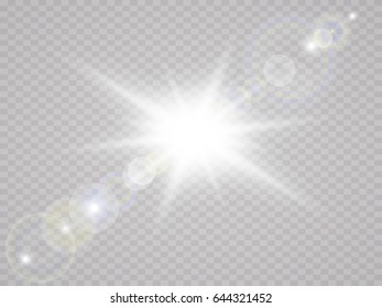 Vector transparent sunlight special lens flare light effect. Sun flash with rays and spotlight. The glow lighting effect. Star burst with sparkles. The sun's rays, glare