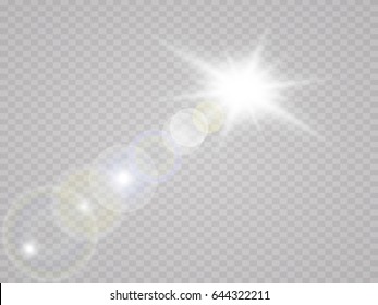 Vector transparent sunlight special lens flare light effect. Sun flash with rays and spotlight. The glow lighting effect. Star burst with sparkles. The sun's rays, glare
