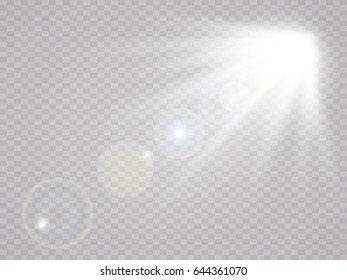 Vector transparent sunlight special lens flare light effect. Sun flash with rays and spotlight. The glow lighting effect. Star burst with sparkles. The sun's rays, glare