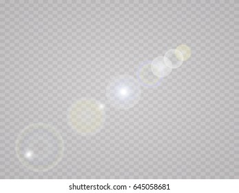 Vector transparent sunlight special lens flare light effect. Sun flash with rays and spotlight. The glow lighting effect. Star burst with sparkles. The sun's rays, glare