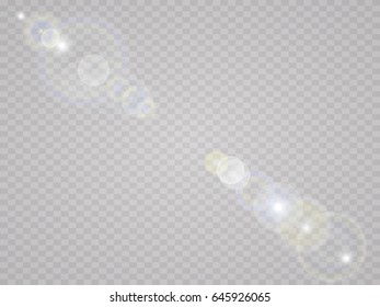 Vector transparent sunlight special lens flare light effect. Sun flash with rays and spotlight. The glow lighting effect. Star burst with sparkles. The sun's rays, glare