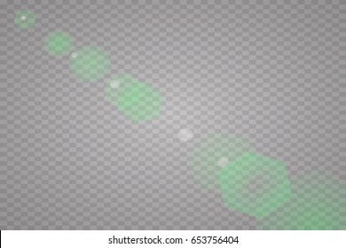 Vector transparent sunlight special lens flare light effect. Green