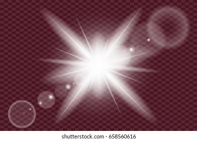 Vector transparent sunlight special lens flare light effect. Sun flash with rays and spotlight. The glow lighting effect. Star burst with sparkles. The sun's rays, glare