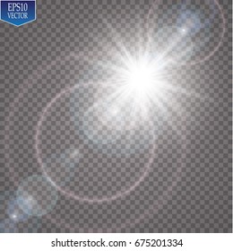 Vector transparent sunlight special lens flare light effect. Sun flash with rays and spotlight
