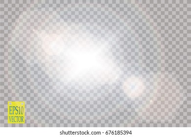 Vector transparent sunlight special lens flare light effect. Sun flash with rays and spotlight