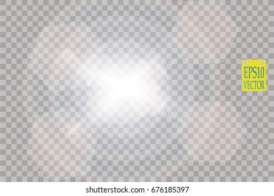 Vector transparent sunlight special lens flare light effect. Sun flash with rays and spotlight