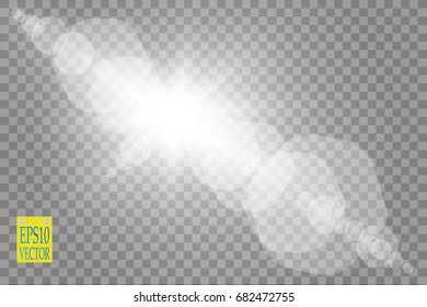 Vector transparent sunlight special lens flare light effect. Sun flash with rays and spotlight. eps 10
