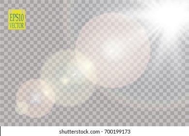 Vector transparent sunlight special lens flare light effect. Sun flash with rays and spotlight. eps 10