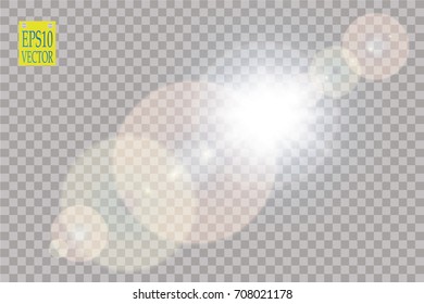 Vector transparent sunlight special lens flare light effect. Sun flash with rays and spotlight. eps 10