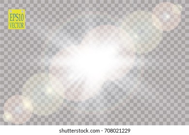 Vector transparent sunlight special lens flare light effect. Sun flash with rays and spotlight. eps 10