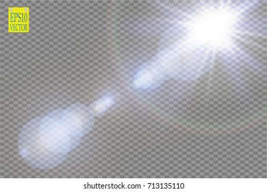 Vector transparent sunlight special lens flare light effect. Sun flash with rays and spotlight. eps 10