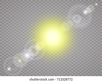 Vector transparent sunlight special lens flare light effect. Sun flash with rays and spotlight