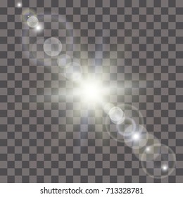Vector transparent sunlight special lens flare light effect. Sun flash with rays and spotlight