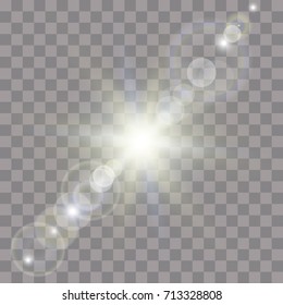 Vector transparent sunlight special lens flare light effect. Sun flash with rays and spotlight
