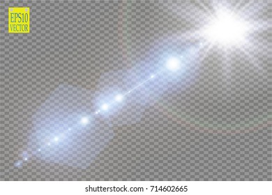 Vector transparent sunlight special lens flare light effect. Sun flash with rays and spotlight. eps 10