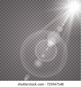 Vector transparent sunlight special lens flare light effect. Sun flash with rays and spotlight