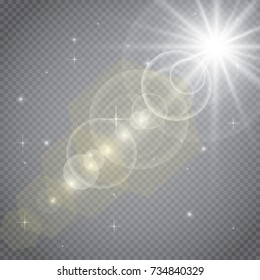 Vector transparent sunlight special lens flare light effect. Sun flash with rays and spotlight