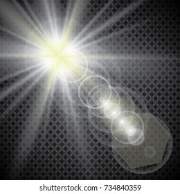 Vector transparent sunlight special lens flare light effect. Sun flash with rays and spotlight