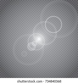 Vector transparent sunlight special lens flare light effect. Sun flash with rays and spotlight