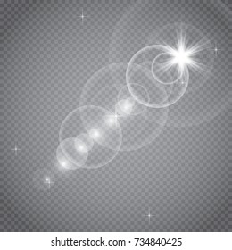 Vector transparent sunlight special lens flare light effect. Sun flash with rays and spotlight