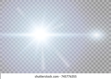 Vector transparent sunlight special lens flare light effect. Sun flash with rays and spotlight

