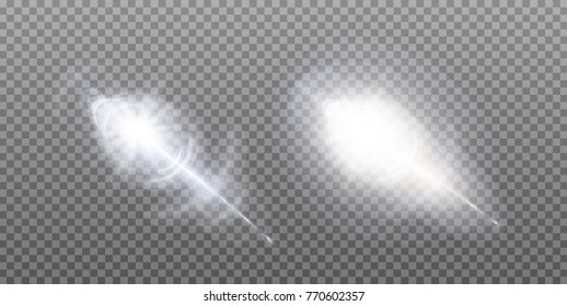 Vector transparent sunlight special lens flare light effect. Sun flash with rays and spotlight