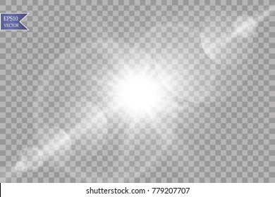 Vector transparent sunlight special lens flare light effect. Sun flash with rays and spotligh