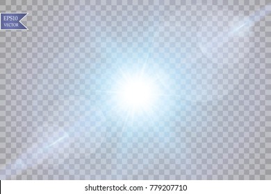 Vector transparent sunlight special lens flare light effect. Sun flash with rays and spotligh