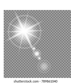 Vector transparent sunlight special lens flare light effect. Sun flash with rays and spotlight