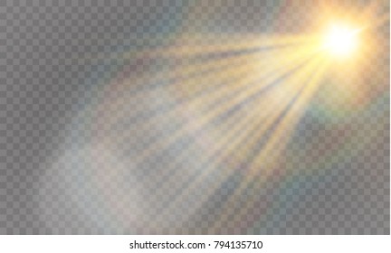 
Vector transparent sunlight special lens flash light effect.front sun lens flash. Vector blur in the light of radiance. Element of decor. Horizontal stellar rays and searchlight.