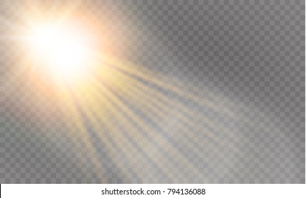 
Vector transparent sunlight special lens flash light effect.front sun lens flash. Vector blur in the light of radiance. Element of decor. Horizontal stellar rays and searchlight