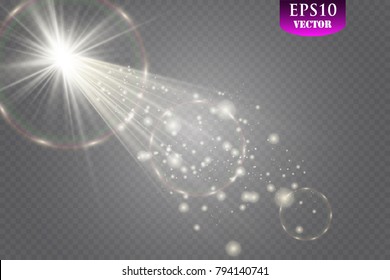 Vector transparent sunlight special lens flare light effect. Sun flash with rays and spotlight
