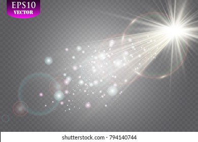 Vector transparent sunlight special lens flare light effect. Sun flash with rays and spotlight
