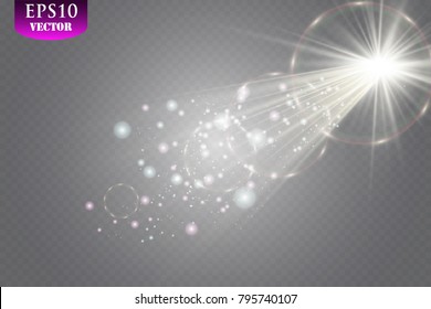 Vector transparent sunlight special lens flare light effect. Sun flash with rays and spotlight