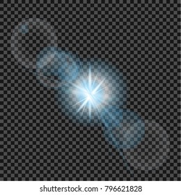 Vector transparent sunlight special lens flare light effect. Sun flash with rays and spotlight
