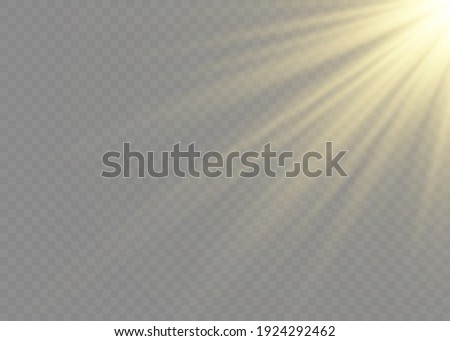 Vector transparent sunlight special lens flash light effect.front sun lens flash. Vector blur in the light of radiance. Element of decor. Horizontal stellar rays and searchlight.