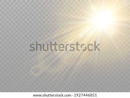 Vector transparent sunlight special lens flash light effect.front sun lens flash. Vector blur in the light of radiance. Element of decor. Horizontal stellar rays and searchlight.
