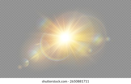 Vector transparent sunlight. Special rainbow lens flare light effect isolated on transparent background. Bright shining sun rays for design.
