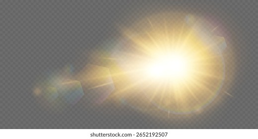 Vector transparent sunlight. Special rainbow lens flare light effect isolated on transparent background. Bright shining sun rays for design.