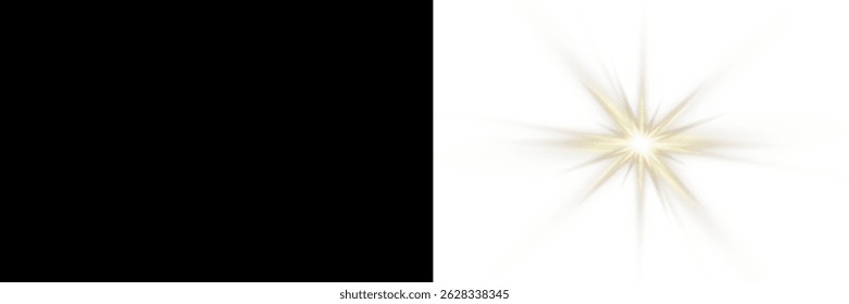 Vector transparent sunlight with sun glare. Overlay, Sun rays and glare, Sun, sunrays, light transitions, lens flare, light leaks and glare in PNG format. PNG sunlight flare. Golden flash and glare.
