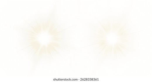 Vector transparent sunlight with sun glare. Overlay, Sun rays and glare, Sun, sunrays, light transitions, lens flare, light leaks and glare in PNG format. PNG sunlight flare. Golden flash and glare.