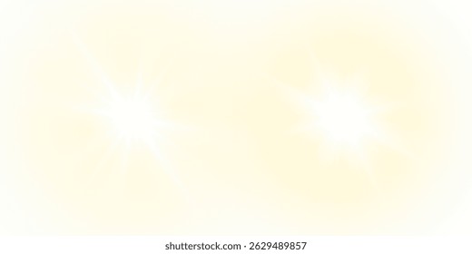 Vector transparent sunlight with sun glare. Overlay, Sun rays and glare, Sun, sunrays, light transitions, lens flare, light leaks and glare in PNG format. PNG sunlight flare. Golden flash and glare.	