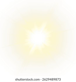 Vector transparent sunlight with sun glare. Overlay, Sun rays and glare, Sun, sunrays, light transitions, lens flare, light leaks and glare in PNG format. PNG sunlight flare. Golden flash and glare.	