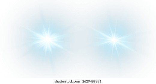 Vector transparent sunlight with sun glare. Overlay, Sun rays and glare, Sun, sunrays, light transitions, lens flare, light leaks and glare in PNG format. PNG sunlight flare. Golden flash and glare.	
