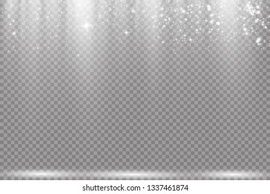 Vector transparent sunlight.Vector scene illuminated by spotlight . Light effect on transparent background
