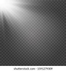 Vector transparent sunlight.Vector scene illuminated by spotlight . Light effect on transparent background